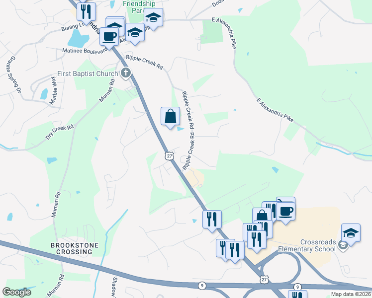 map of restaurants, bars, coffee shops, grocery stores, and more near 6159 Ripple Creek Road in Cold Spring