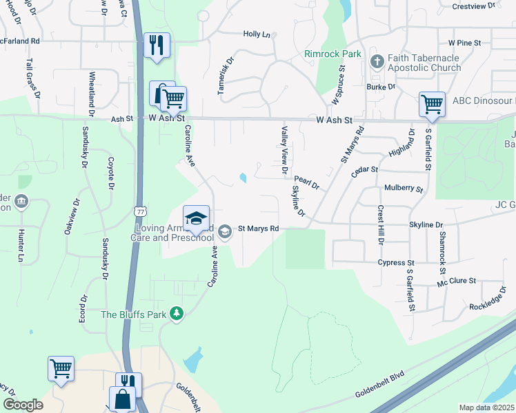 map of restaurants, bars, coffee shops, grocery stores, and more near 1502 Bluestem Circle in Junction City