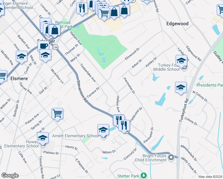 map of restaurants, bars, coffee shops, grocery stores, and more near 512 Hallam Avenue in Erlanger