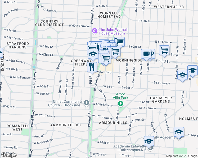 map of restaurants, bars, coffee shops, grocery stores, and more near in Kansas City