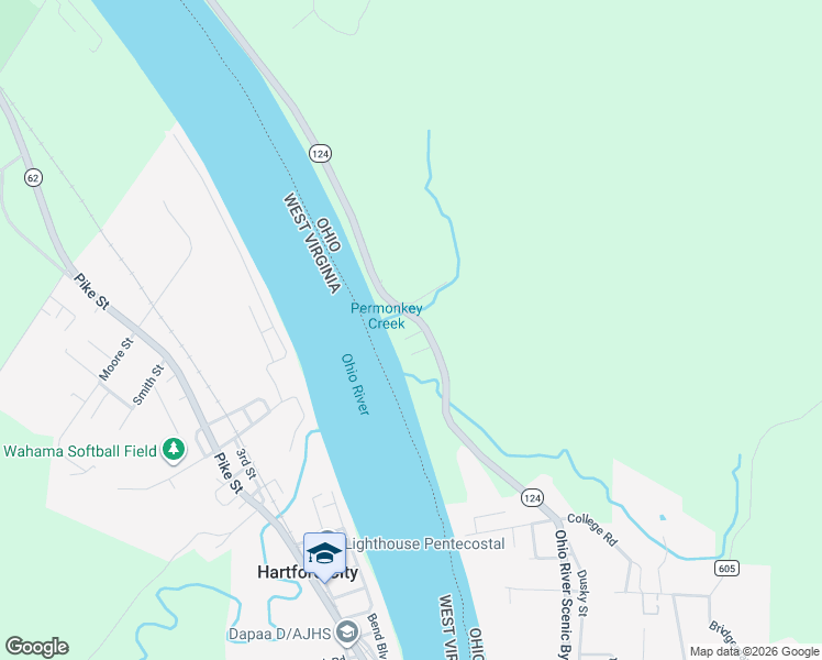 map of restaurants, bars, coffee shops, grocery stores, and more near 43466 Ohio 124 in Racine