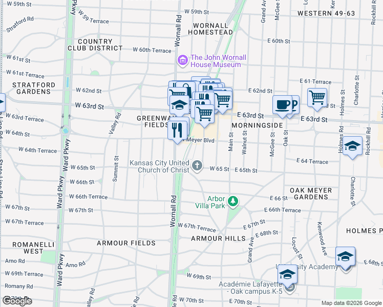 map of restaurants, bars, coffee shops, grocery stores, and more near in Kansas City