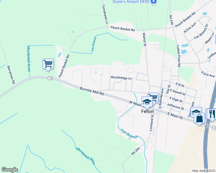 map of restaurants, bars, coffee shops, grocery stores, and more near 310 Woodsedge Lane in Felton