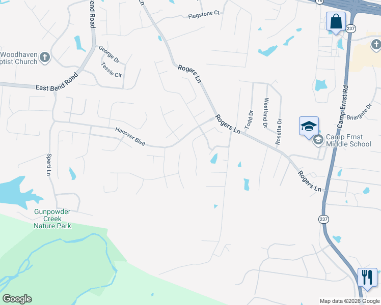 map of restaurants, bars, coffee shops, grocery stores, and more near 2578 Spring Mill Place in Burlington