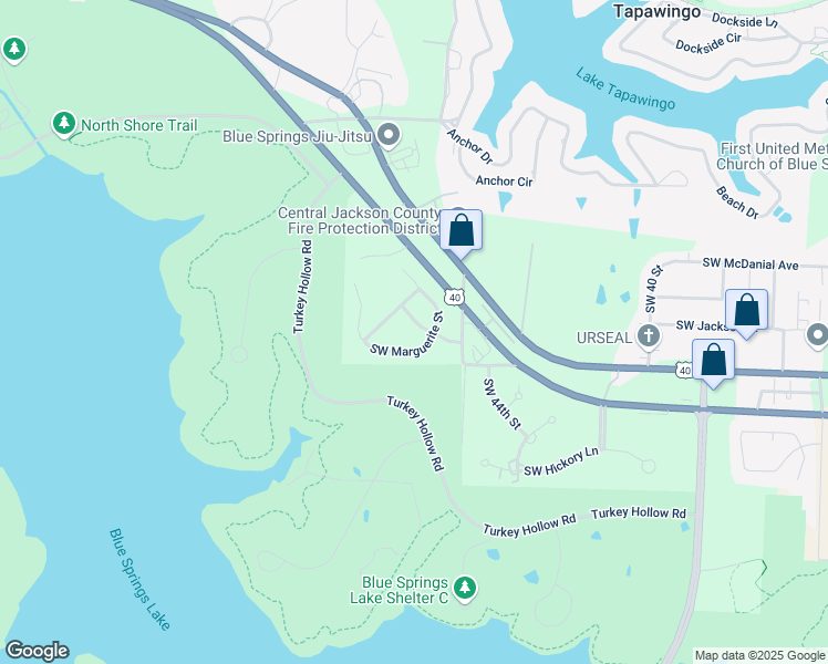 map of restaurants, bars, coffee shops, grocery stores, and more near 800 Southwest Elizabeth Street in Blue Springs