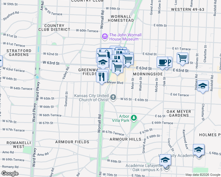 map of restaurants, bars, coffee shops, grocery stores, and more near in Kansas City