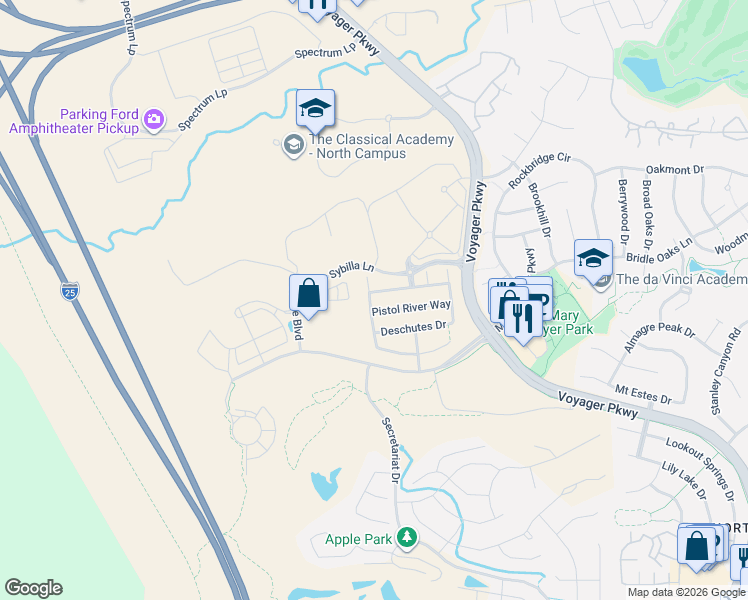 map of restaurants, bars, coffee shops, grocery stores, and more near 847 Salmon Pond Way in Colorado Springs
