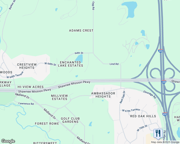 map of restaurants, bars, coffee shops, grocery stores, and more near 6417 Gladstone Drive in Shawnee