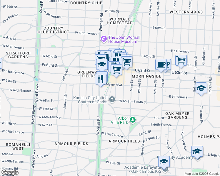 map of restaurants, bars, coffee shops, grocery stores, and more near in Kansas City