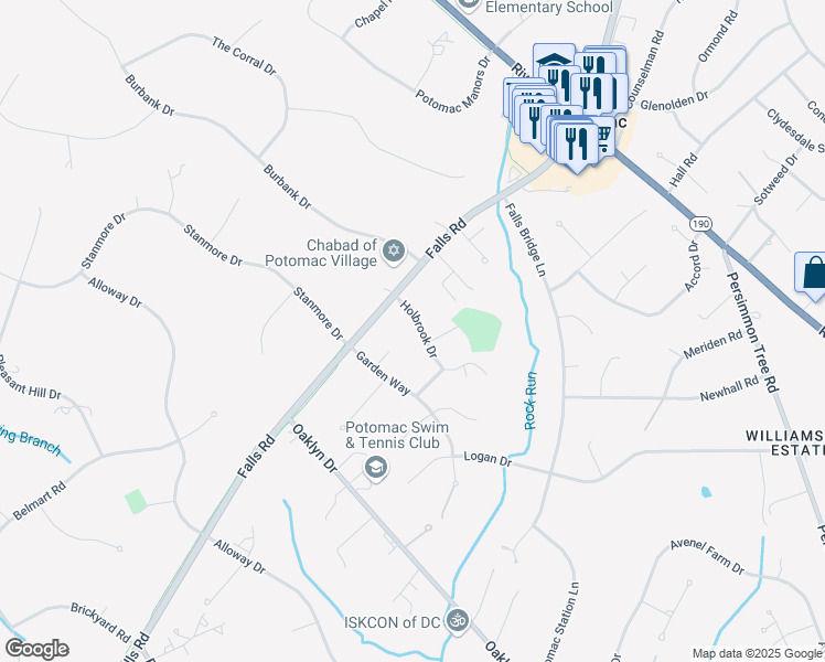 map of restaurants, bars, coffee shops, grocery stores, and more near 10406 Holbrook Drive in Rockville