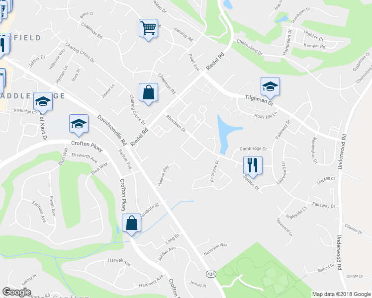 map of restaurants, bars, coffee shops, grocery stores, and more near 1860 Aberdeen Circle in Crofton