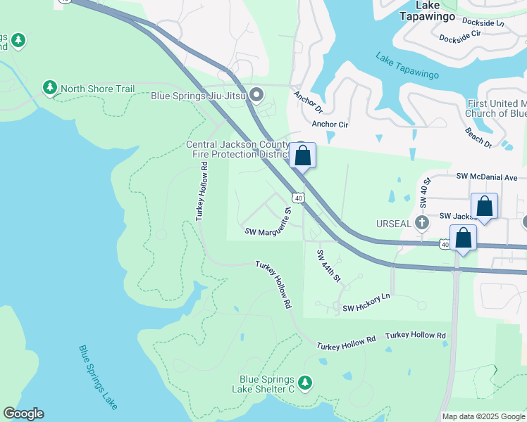 map of restaurants, bars, coffee shops, grocery stores, and more near 800 Southwest Elizabeth Street in Blue Springs