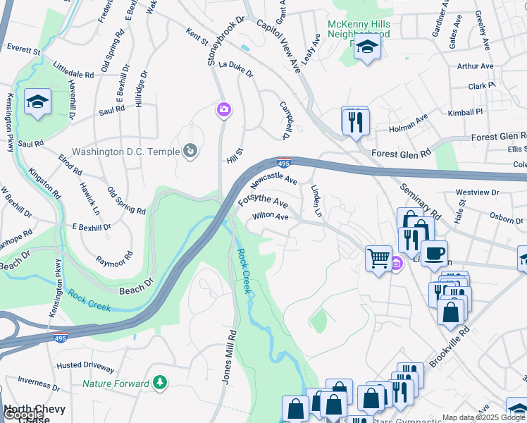 map of restaurants, bars, coffee shops, grocery stores, and more near 2923 Wilton Avenue in Silver Spring
