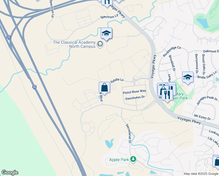 map of restaurants, bars, coffee shops, grocery stores, and more near 702 Thimbleberry Point in Colorado Springs