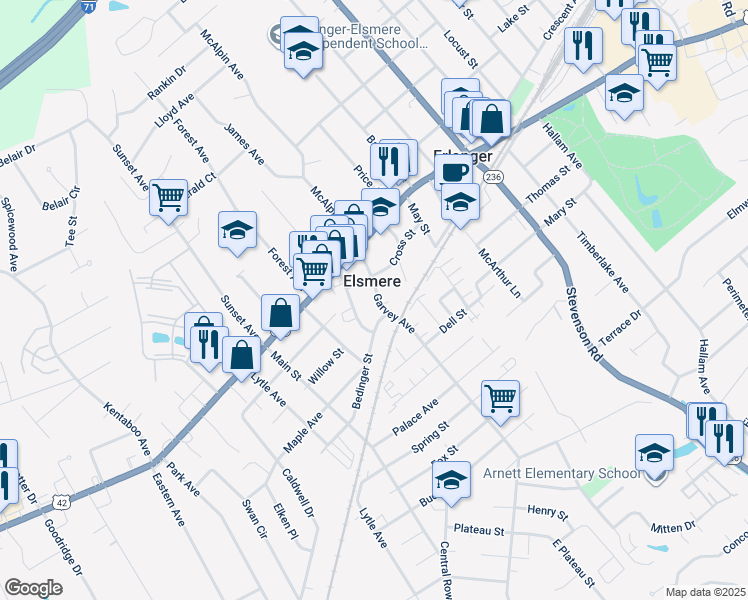 map of restaurants, bars, coffee shops, grocery stores, and more near in Elsmere