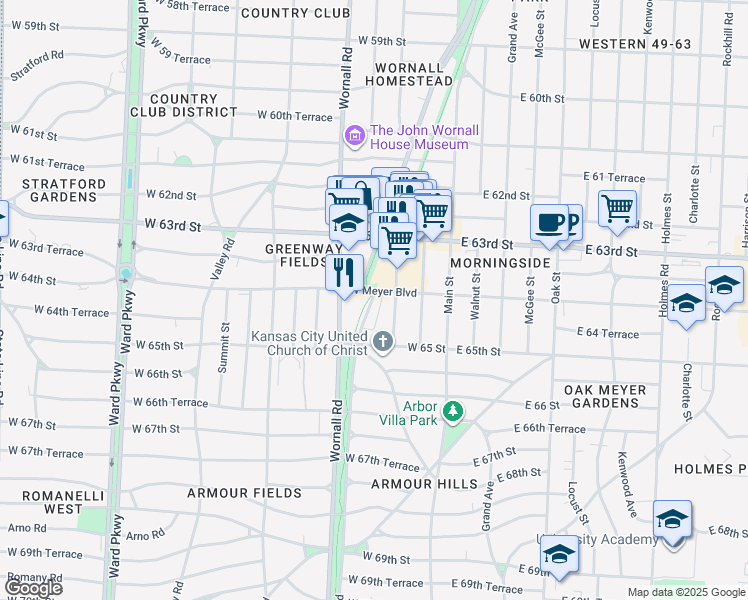map of restaurants, bars, coffee shops, grocery stores, and more near in Kansas City