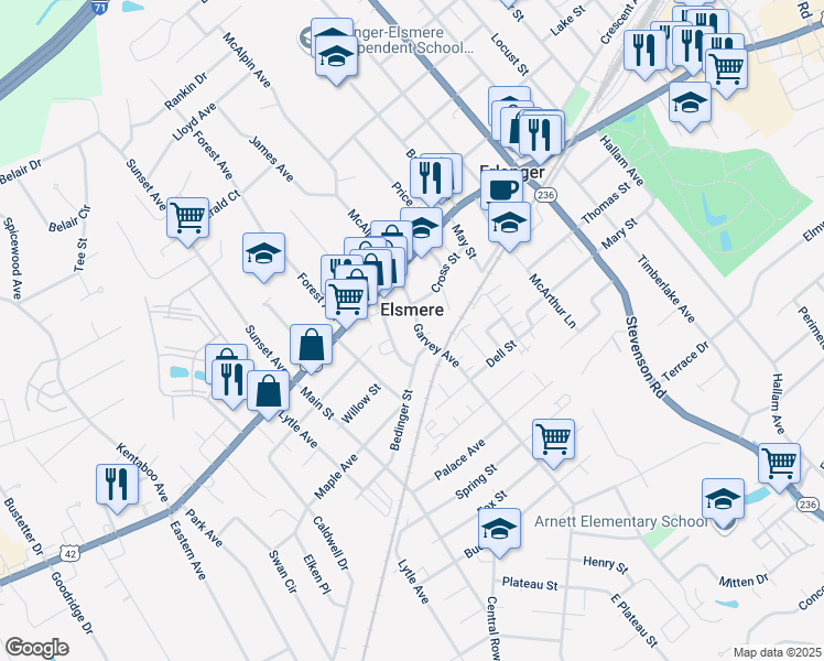 map of restaurants, bars, coffee shops, grocery stores, and more near 120 Garvey Avenue in Elsmere