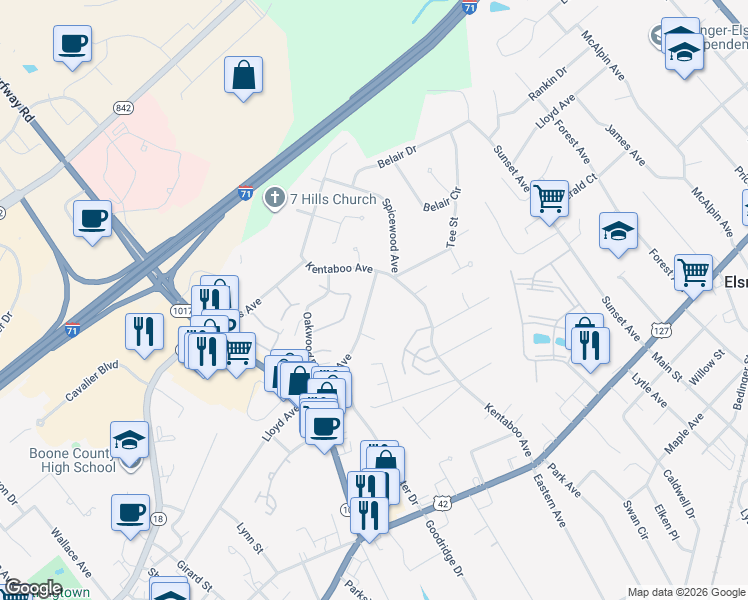 map of restaurants, bars, coffee shops, grocery stores, and more near 8 Drexel Avenue in Florence