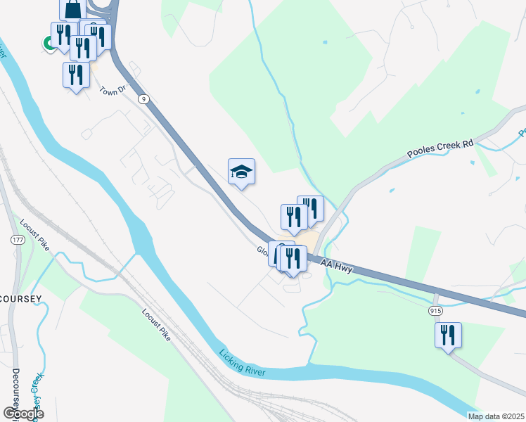 map of restaurants, bars, coffee shops, grocery stores, and more near 1333 Saint Johns Lane in Wilder