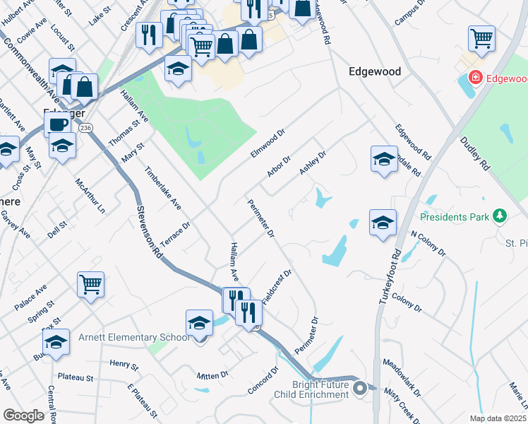 map of restaurants, bars, coffee shops, grocery stores, and more near 530 Perimeter Drive in Erlanger