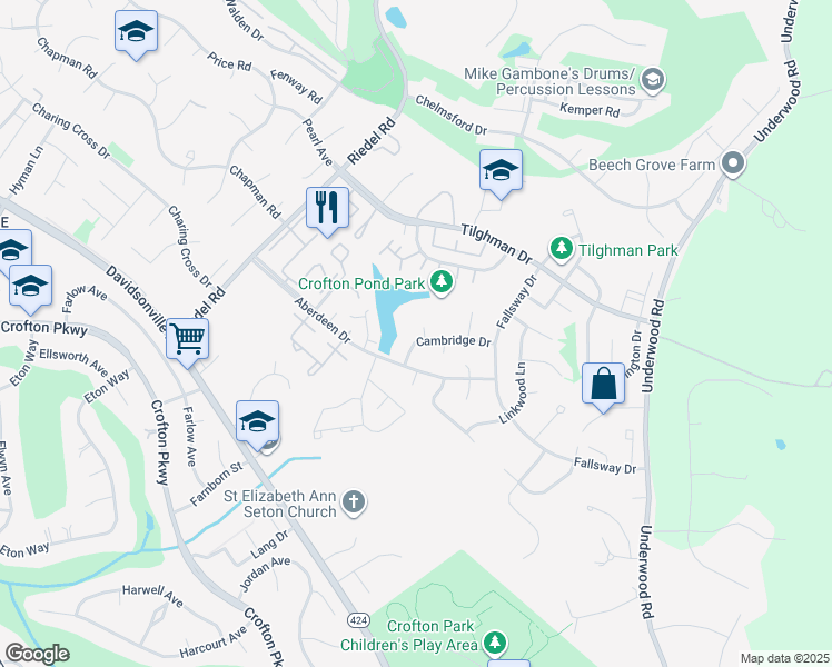 map of restaurants, bars, coffee shops, grocery stores, and more near 1996 Cambridge Drive in Crofton