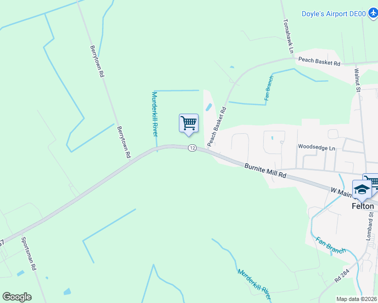 map of restaurants, bars, coffee shops, grocery stores, and more near 8870 Burnite Mill Road in Felton
