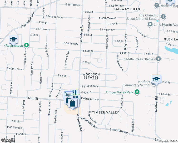 map of restaurants, bars, coffee shops, grocery stores, and more near 11711 East 60th Terrace in Kansas City
