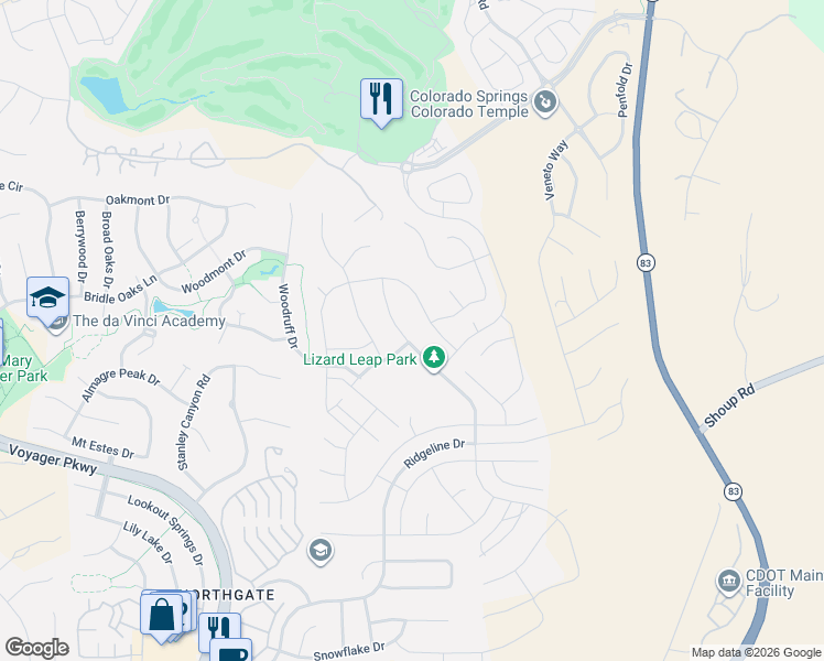 map of restaurants, bars, coffee shops, grocery stores, and more near 12474 Hawk Stone Drive in Colorado Springs