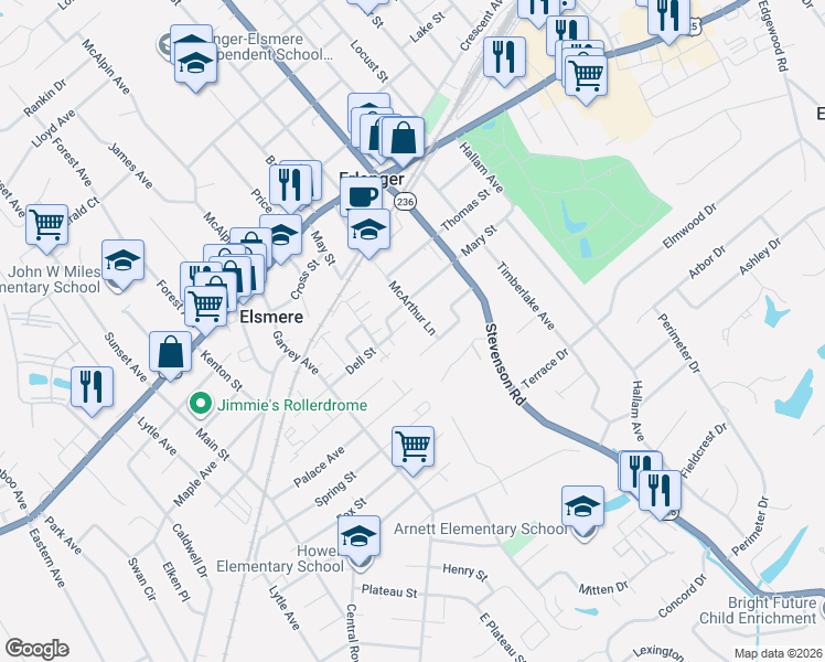 map of restaurants, bars, coffee shops, grocery stores, and more near 315 McArthur Lane in Erlanger