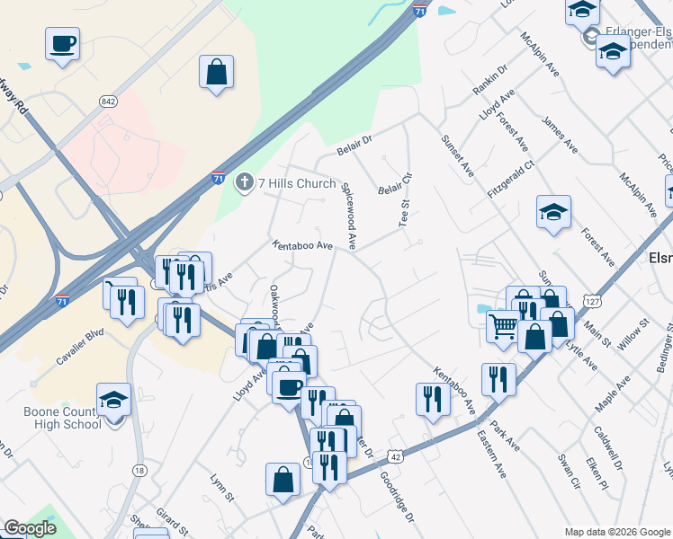 map of restaurants, bars, coffee shops, grocery stores, and more near 8 Drexel Avenue in Florence