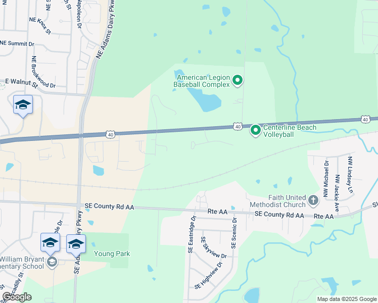 map of restaurants, bars, coffee shops, grocery stores, and more near 1712 Southeast Timbercreek Court in Blue Springs