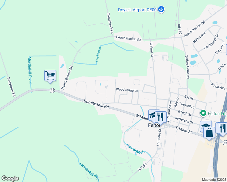 map of restaurants, bars, coffee shops, grocery stores, and more near 310 Woodsedge Lane in Felton