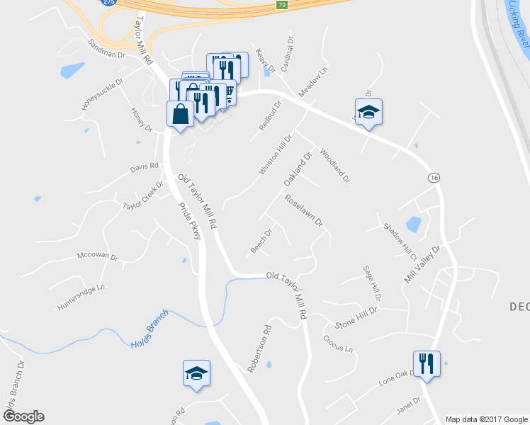 map of restaurants, bars, coffee shops, grocery stores, and more near 3310 Homestead Drive in Taylor Mill