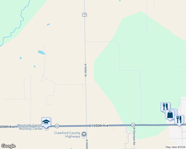 map of restaurants, bars, coffee shops, grocery stores, and more near 10969 North 900th Street in Robinson