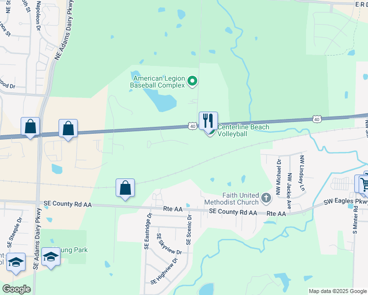 map of restaurants, bars, coffee shops, grocery stores, and more near 1860 Southeast Timbercreek Court in Blue Springs