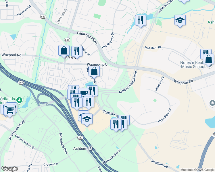 map of restaurants, bars, coffee shops, grocery stores, and more near 43729 Clear Lake Square in Ashburn