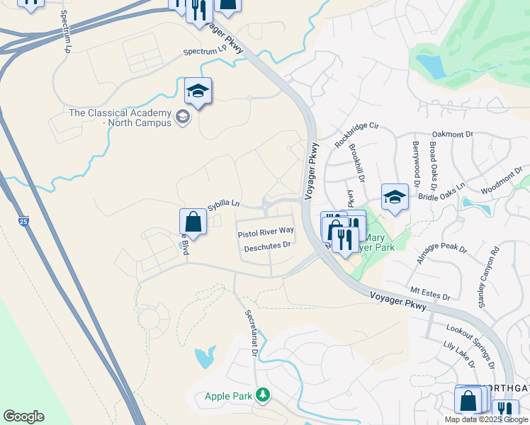 map of restaurants, bars, coffee shops, grocery stores, and more near Rogue Way in Colorado Springs