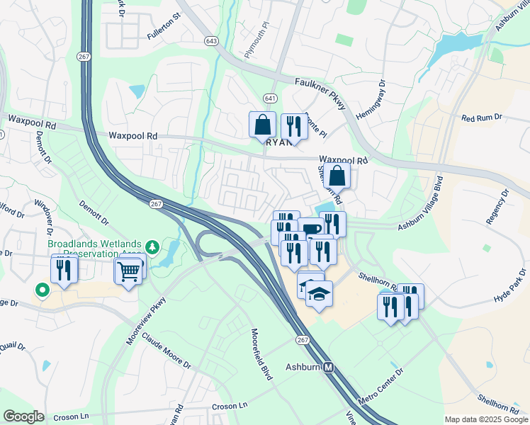 map of restaurants, bars, coffee shops, grocery stores, and more near 21845 Goodwood Terrace in Ashburn