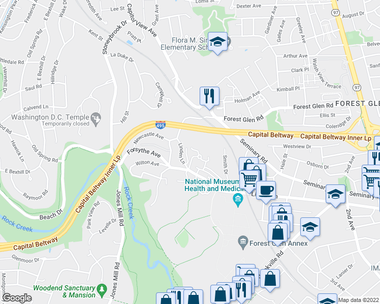 map of restaurants, bars, coffee shops, grocery stores, and more near 101 Independence Avenue Southeast in Washington