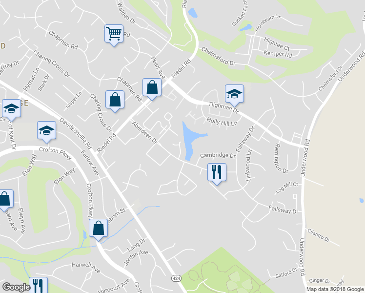 map of restaurants, bars, coffee shops, grocery stores, and more near 1721 Leisure Way in Crofton