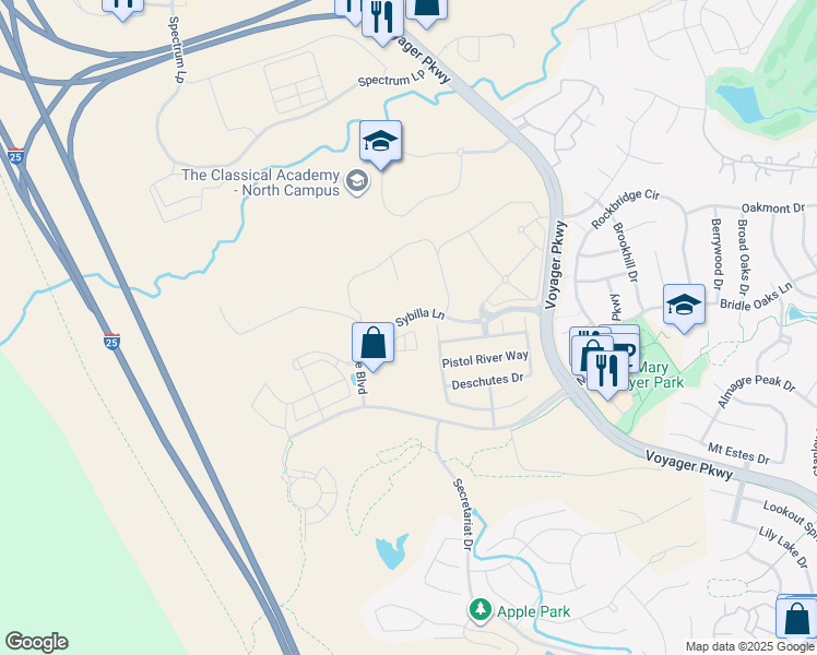 map of restaurants, bars, coffee shops, grocery stores, and more near 706 Thimbleberry Point in Colorado Springs