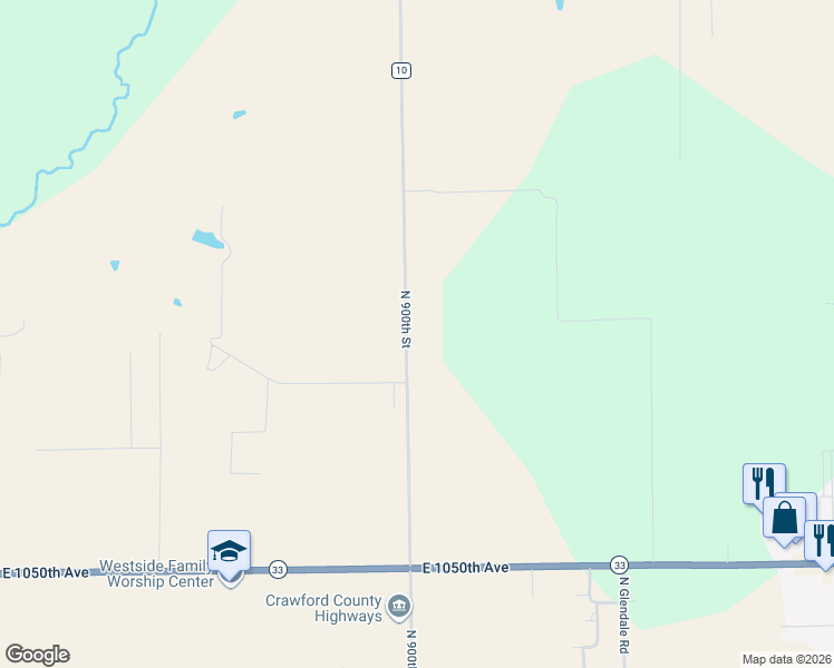 map of restaurants, bars, coffee shops, grocery stores, and more near 10969 North 900th Street in Robinson