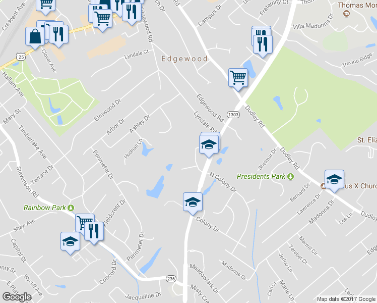 map of restaurants, bars, coffee shops, grocery stores, and more near 3234 Turkeyfoot Road in Edgewood