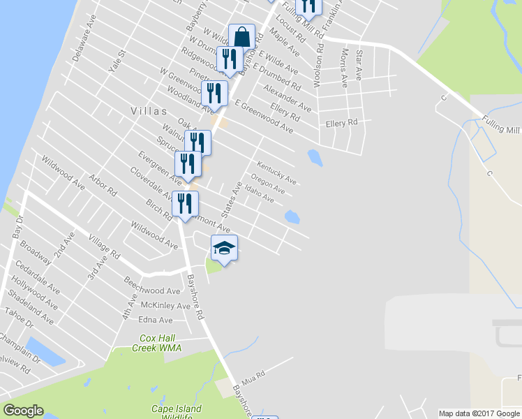 map of restaurants, bars, coffee shops, grocery stores, and more near 1 Federal Lane in Villas