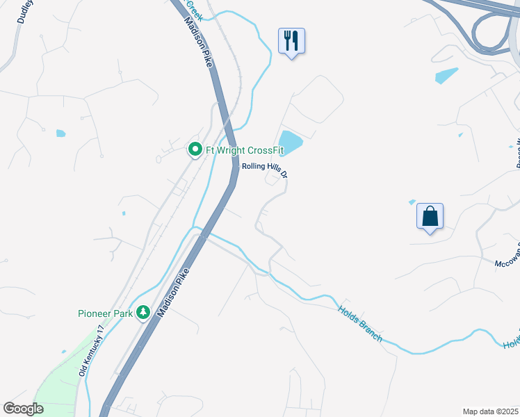map of restaurants, bars, coffee shops, grocery stores, and more near 2217 Rolling Hills Drive in Covington
