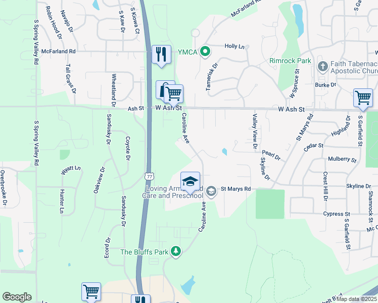 map of restaurants, bars, coffee shops, grocery stores, and more near 1110 Caroline Avenue in Junction City
