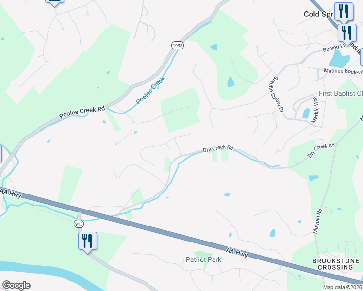 map of restaurants, bars, coffee shops, grocery stores, and more near 205 Stonycreek Court in Cold Spring