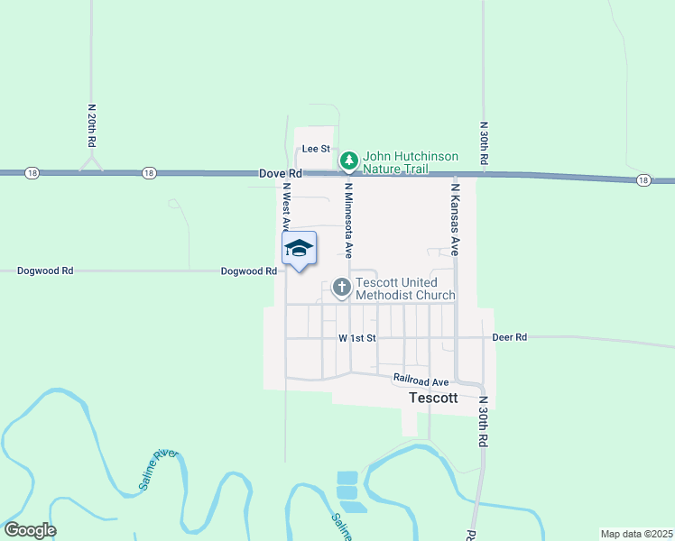 map of restaurants, bars, coffee shops, grocery stores, and more near 305 North Minnesota Avenue in Tescott