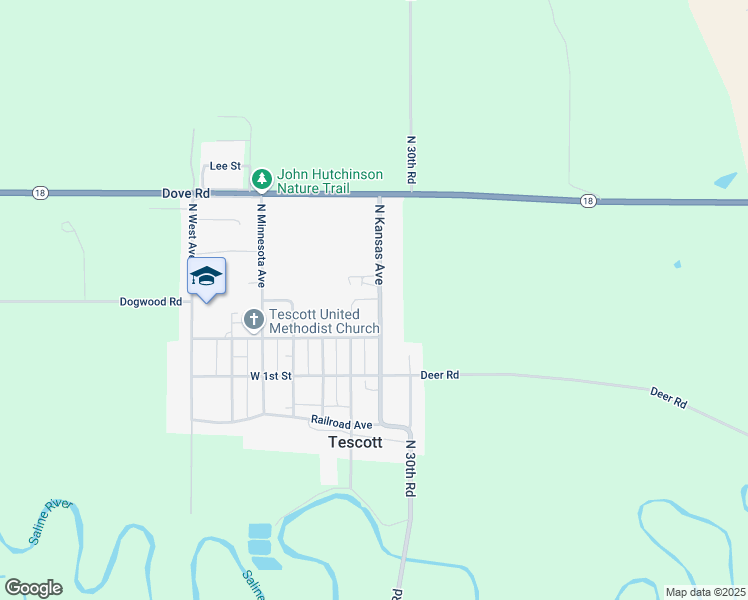 map of restaurants, bars, coffee shops, grocery stores, and more near 301 North Kansas Avenue in Tescott