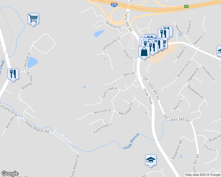 map of restaurants, bars, coffee shops, grocery stores, and more near 3231 Taylor Creek Drive in Taylor Mill